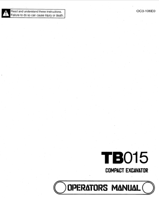 Takeuchi TB015 Compact Excavator Service Manual - Image 5