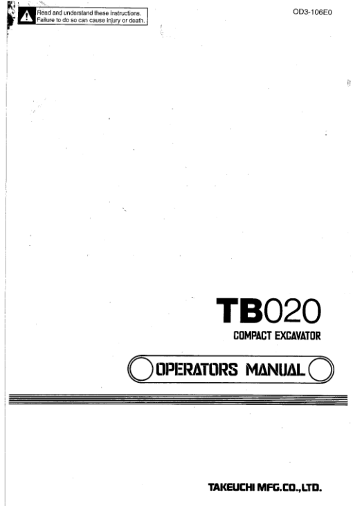 Takeuchi TB020 Compact Excavator Service Manual - Image 2