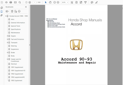 Honda Accord 1986, 1987, 1988, 1989, 1990, 1991, 1992,1993 Repair Manual - Image 4