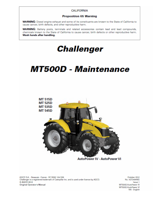 Challenger MT515D, MT525D, MT535D, MT545D Tractor Workshop Manual - Image 3