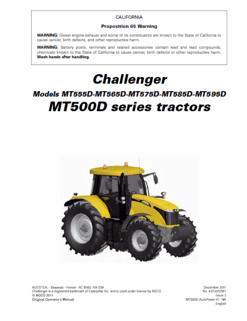 Challenger MT555D, MT565D, MT575D, MT585D, MT595D Tractor Workshop Manual - Image 4