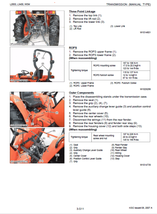 Kubota L2800, L3400 Tractor Workshop Service Manual - Image 4