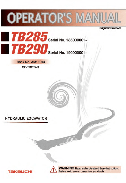 Takeuchi TB290 Compact Excavator Service Manual - Image 4