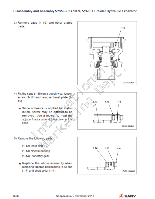 Sany SY55C3, SY55C9, SY60C1 Hydraulic Excavator Repair Service Manual - Image 4