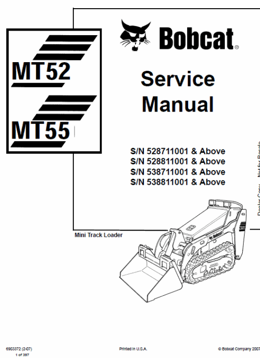 Bobcat MT52 and MT55 Mini Loader Service Manual - Image 2