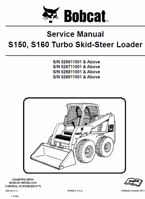 Bobcat S150 and S160 Skid-Steer Loader Service Manual - Image 3