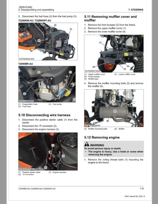 Kubota T2090BR-AU, T2290KW-AU, T2290KWT-AU Lawn Mower Workshop Repair Manual - Image 4