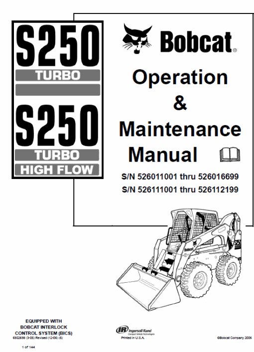 Bobcat S250 and S300 Turbo Skid-Steer Loader Service Manual - Image 9