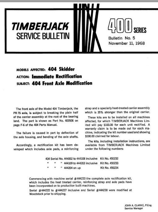 Timberjack 404 Skidder Service Repair Manual (Year 1967-1975, SN 444001-446249) - Image 4