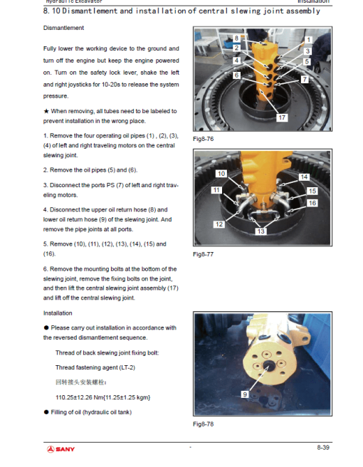 Sany SY80U Hydraulic Excavator Repair Service Manual - Image 4