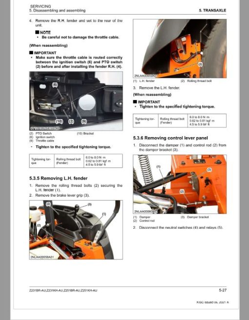 Kubota Z231BR-AU, Z231KH-AU, Z251BR-AU, Z251KH-AU Mower Repair Manual - Image 4