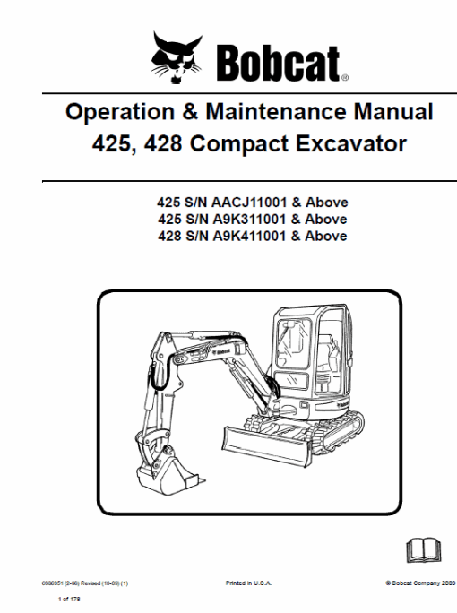 Bobcat 425 and 428 Compact Excavator Service Manual - Image 3