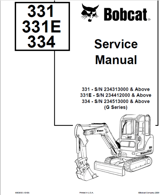 Bobcat 331, 331E and 334 Excavator Service Manual