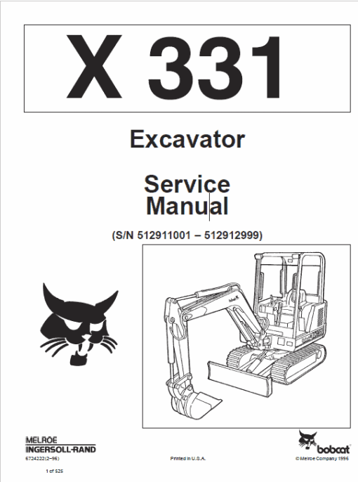 Bobcat X331, X331E and X334 Excavator Service Repair Manual - Image 8