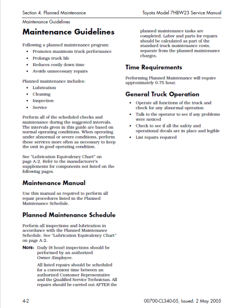 Toyota 7HBW23 Powered Pallet Walkie Repair Service Manual - Image 4