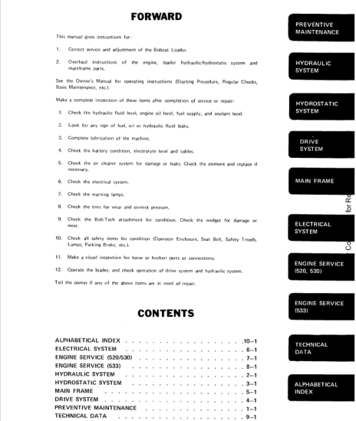 Bobcat 520, 530 and 533 Skid-Steer Loader Service Manual - Image 4