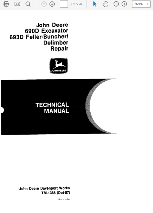 John Deere 690D, 693D Excavator Repair Technical Manual (TM1387)