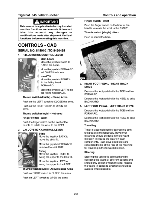 Tigercat 845 Feller Buncher Repair Service Manual (SN 8450101 - 8450475) - Image 3