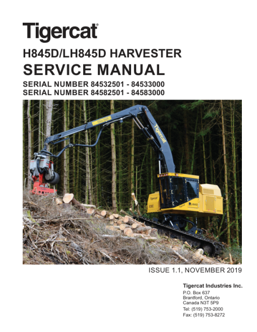 Tigercat H845D, LH845D Harvester Repair Service Manual (84532501 -  84583000)