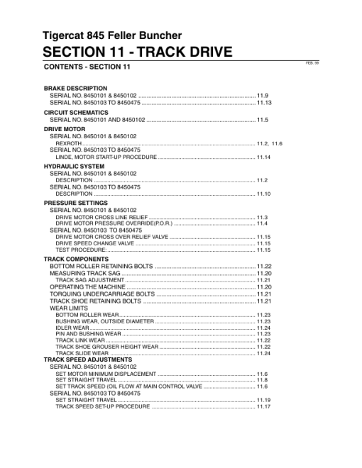 Tigercat 845 Feller Buncher Repair Service Manual (SN 8450101 - 8450475) - Image 4