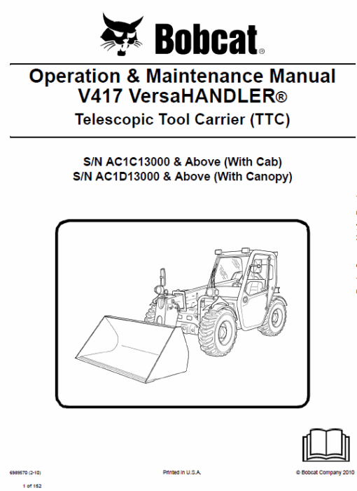 Bobcat V417 VersaHANDLER Telescopic Service Manual - Image 3