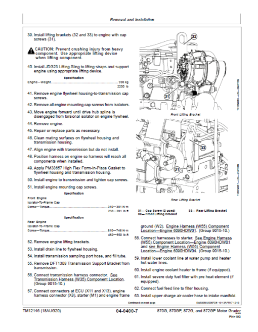 John Deere 870G, 870GP, 872G, 872GP Grader Manual (S.N 634754 -656507 & Engines W01 & W04) - Image 5