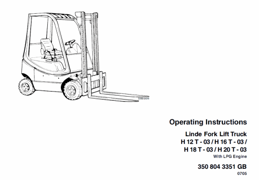 Linde Type 350 LPG Forklift Truck: H12, H16, H18, H20  Service Manual - Image 2