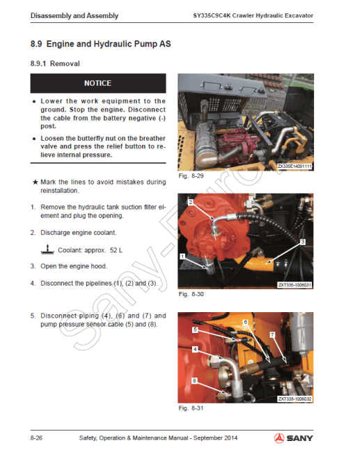 Sany SY335C Hydraulic Excavator Repair Service Manual - Image 5