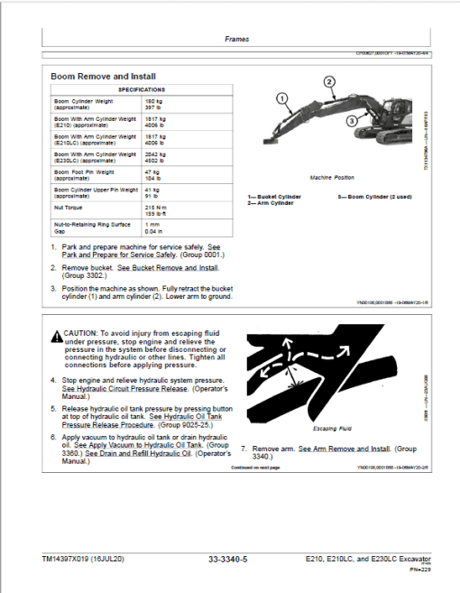 John Deere E210, E210LC, E230LC Excavator Repair Manual (See Applicable Serial) - Image 5