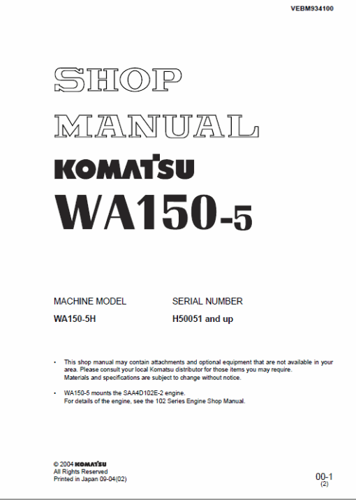 Komatsu WA150-5 Wheel Loader Service Manual - Image 5