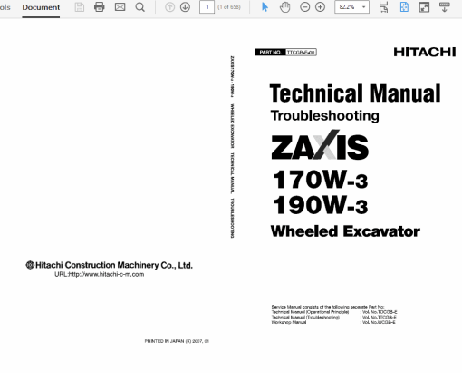 Hitachi ZX170W-3 and ZX190W-3 Excavator Service Repair Manual - Image 6