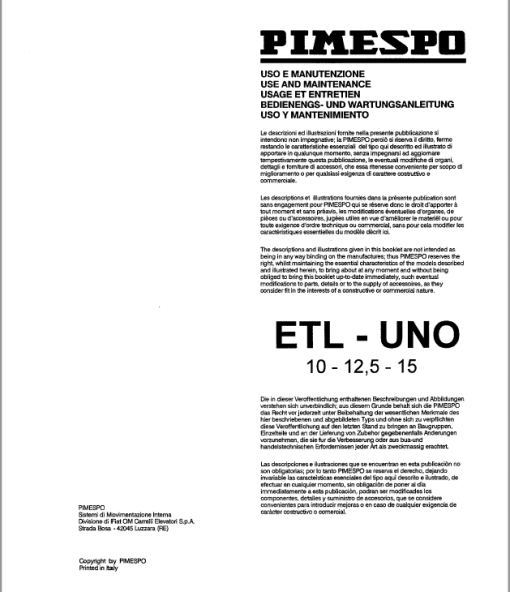 OM Pimespo ETL10 Forklift Workshop Manual - Image 5