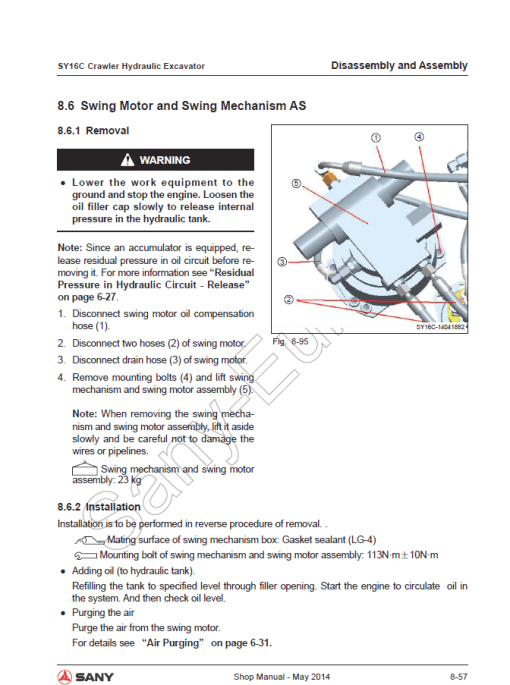 Sany SY16C Hydraulic Excavator Repair Service Manual - Image 5