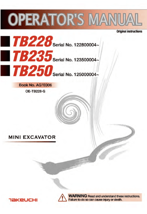 Takeuchi TB235 Compact Excavator Service Manual - Image 5