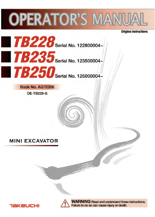 Takeuchi TB250 Compact Excavator Service Manual - Image 5