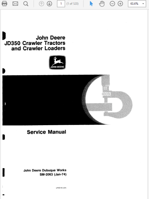 John Deere 350, 350B Crawler Tractor  Repair Technical Manual (TM1032 and SM2063)