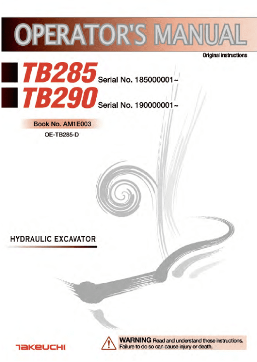 Takeuchi TB285 Compact Excavator Service Manual - Image 5