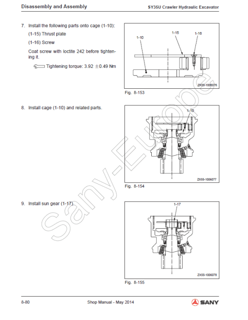 Sany SY35U, SY35C Hydraulic Excavator Repair Service Manual - Image 5