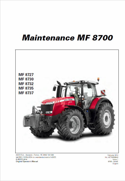 Massey Ferguson 8727, 8730, 8732, 8735, 8737 Tractor Service Manual - Image 9