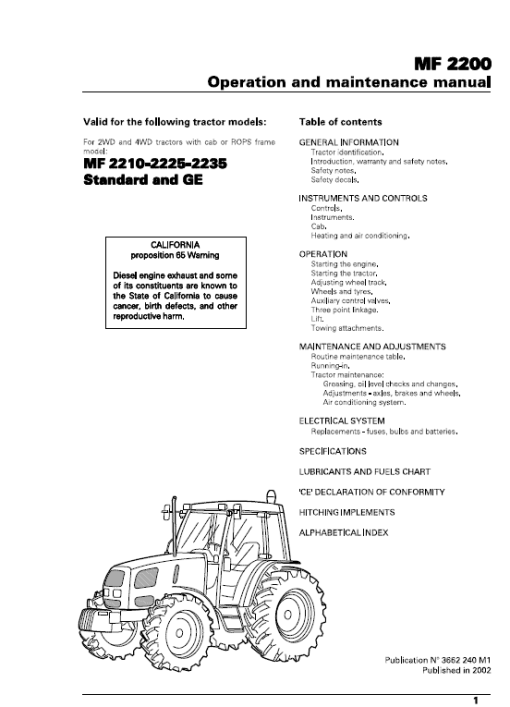 Massey Ferguson 2210, 2225, 2235 Tractor Service Manual - Image 2