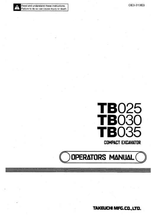 Takeuchi TB025, TB030 and TB035 Excavator Service Manual - Image 5