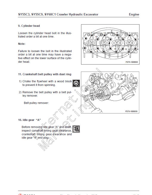 Sany SY55C3, SY55C9, SY60C1 Hydraulic Excavator Repair Service Manual - Image 5