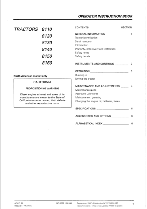 Massey Ferguson 8110, 8120, 8130 Tractor Service Manual - Image 5