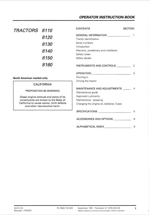 Massey Ferguson 8140, 8150, 8160 Tractor Service Manual - Image 5