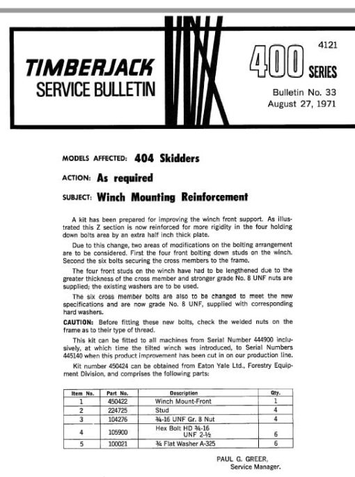 Timberjack 404 Skidder Service Repair Manual (Year 1967-1975, SN 444001-446249) - Image 5