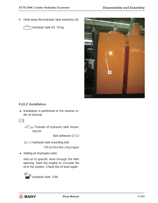 Sany SY75C Hydraulic Excavator Repair Service Manual - Image 5