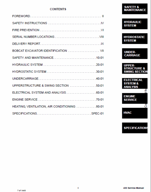 Bobcat 430 Compact Excavator Service Manual - Image 3