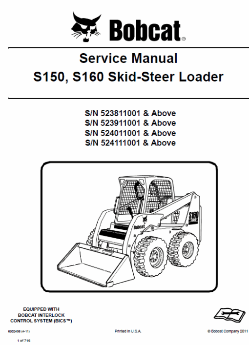 Bobcat S150 and S160 Skid-Steer Loader Service Manual - Image 2