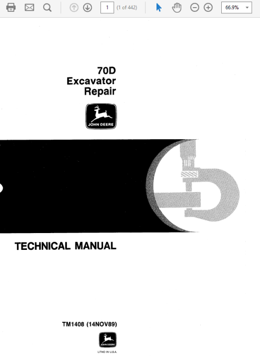 John Deere 70D Excavator Technical Manual (TM1407 and TM1408)