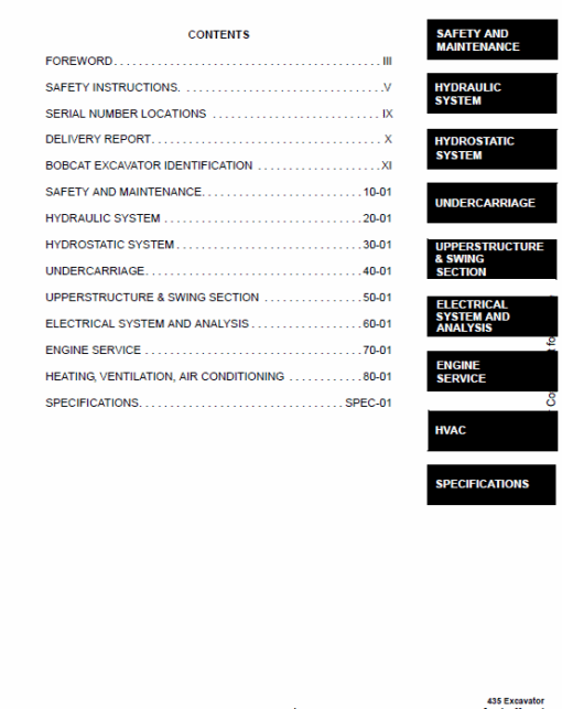 Bobcat 435 Compact Excavator Repair Service Manual - Image 4